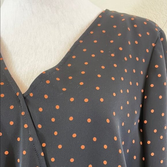 J Jill Black/Orange Polka Dot V-neck Long Sleeve Maxi Dress M - Picture 4 of 9